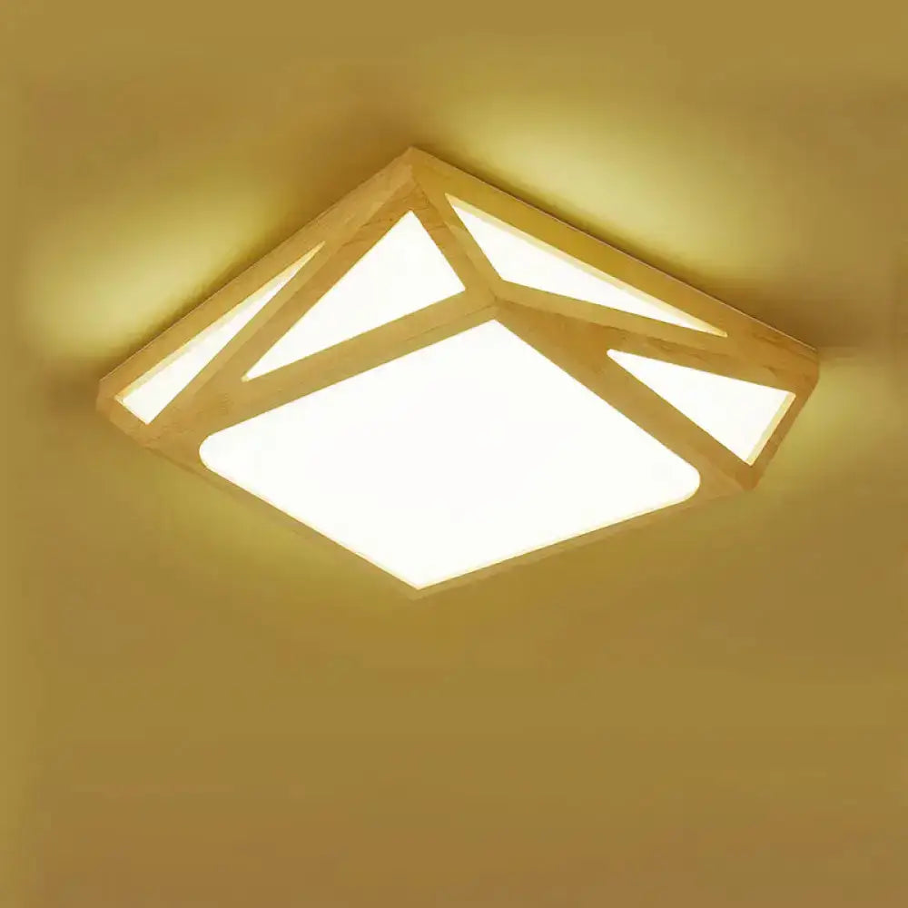 Modern Wood Led Ceiling Lamp In Warm/White Light - Square/Rectangle Flush Mount 16’/19’/38’ W