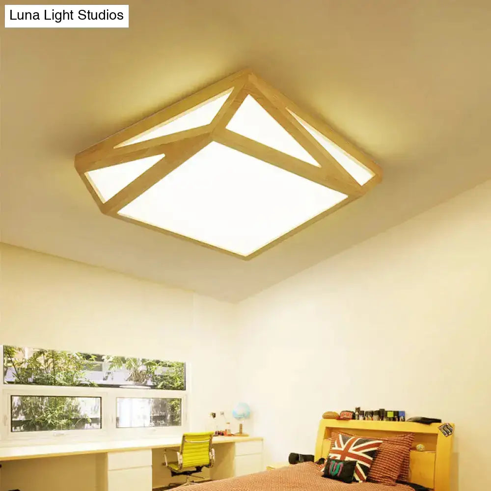 Modern Wood Led Ceiling Lamp In Warm/White Light - Square/Rectangle Flush Mount 16’/19’/38’ W