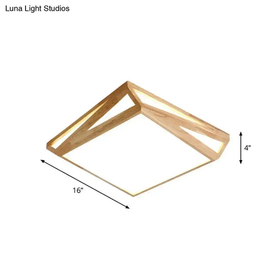 Modern Wood Led Ceiling Lamp In Warm/White Light - Square/Rectangle Flush Mount 16’/19’/38’ W