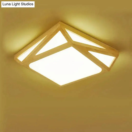 Modern Wood Led Ceiling Lamp In Warm/White Light - Square/Rectangle Flush Mount 16’/19’/38’ W