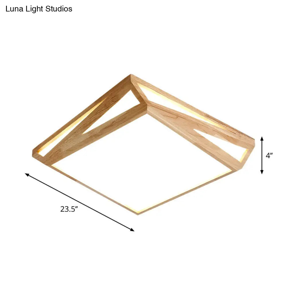 Modern Wood Led Ceiling Lamp In Warm/White Light - Square/Rectangle Flush Mount 16’/19’/38’ W