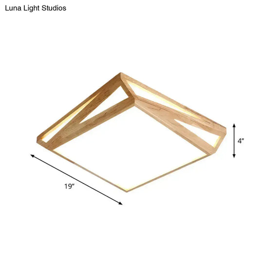 Modern Wood Led Ceiling Lamp In Warm/White Light - Square/Rectangle Flush Mount 16’/19’/38’ W