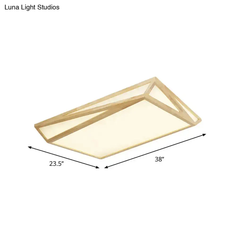 Modern Wood Led Ceiling Lamp In Warm/White Light - Square/Rectangle Flush Mount 16’/19’/38’ W