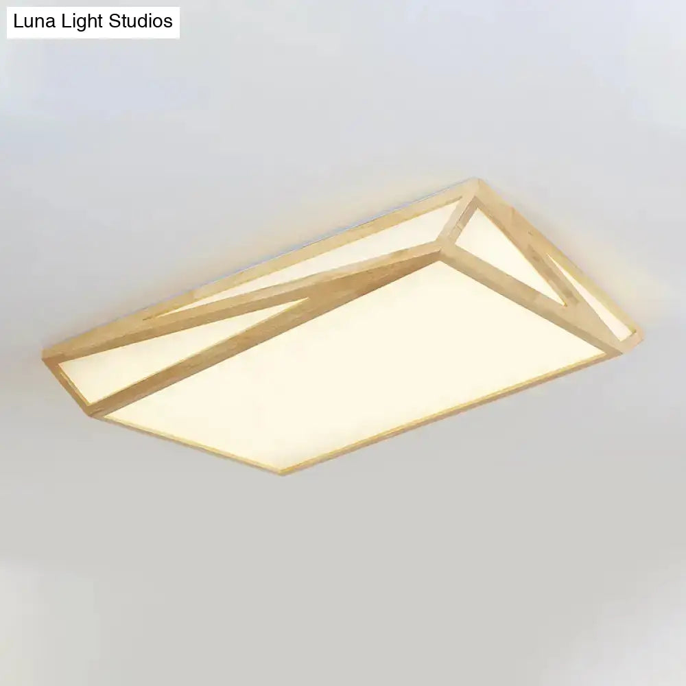 Modern Wood Led Ceiling Lamp In Warm/White Light - Square/Rectangle Flush Mount 16’/19’/38’ W