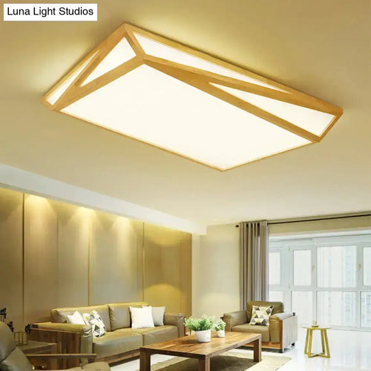 Modern Wood Led Ceiling Lamp In Warm/White Light - Square/Rectangle Flush Mount 16’/19’/38’ W