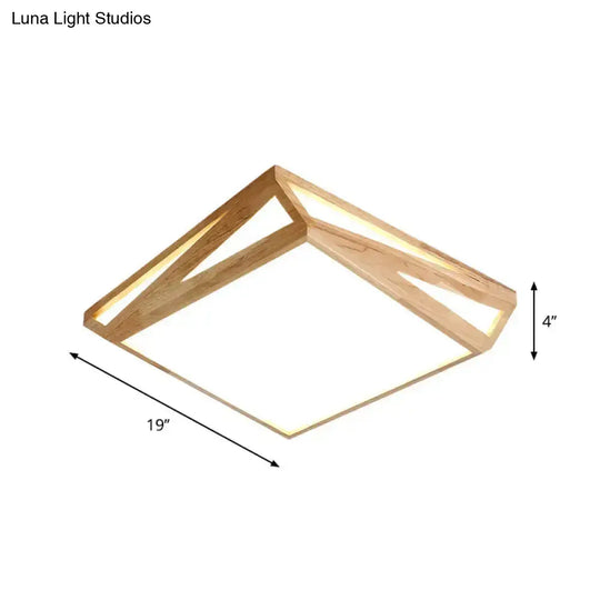 Modern Wood Led Ceiling Lamp In Warm/White Light - Square/Rectangle Flush Mount 16’/19’/38’ W