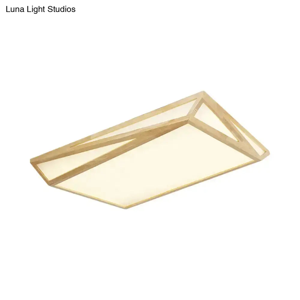 Modern Wood Led Ceiling Lamp In Warm/White Light - Square/Rectangle Flush Mount 16’/19’/38’ W