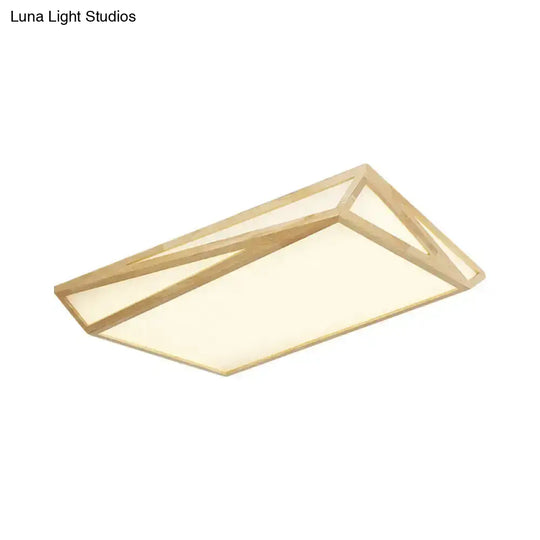 Modern Wood Led Ceiling Lamp In Warm/White Light - Square/Rectangle Flush Mount 16’/19’/38’ W