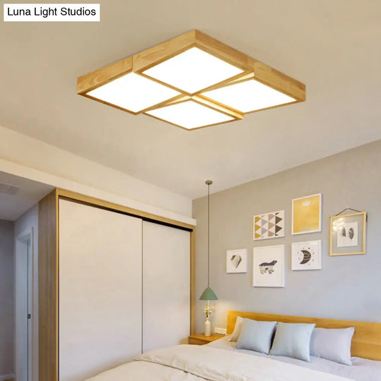 Modern Wood Led Ceiling Light With Square Acrylic Shade - Flush Mount For Living Room 4 / Natural