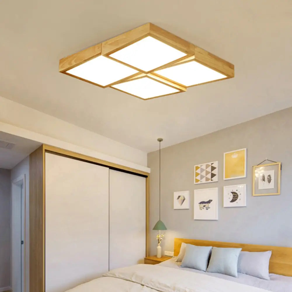 Modern Wood Led Ceiling Light With Square Acrylic Shade - Flush Mount For Living Room 4 / Natural