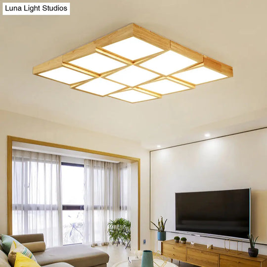 Modern Wood Led Ceiling Light With Square Acrylic Shade - Flush Mount For Living Room 9 / Natural