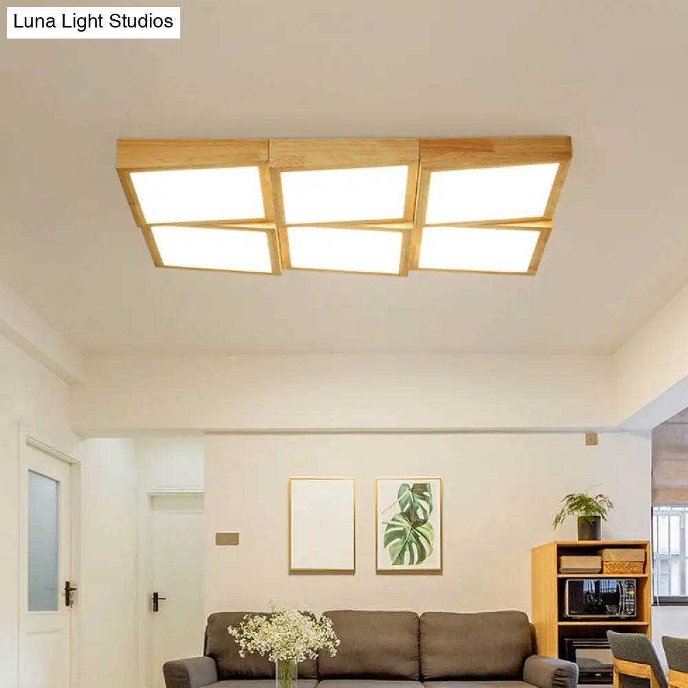 Modern Wood Led Ceiling Light With Square Acrylic Shade - Flush Mount For Living Room 6 / Natural