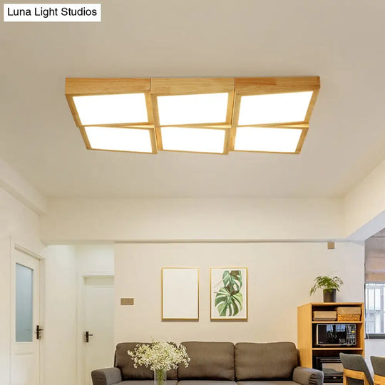 Modern Wood Led Ceiling Light With Square Acrylic Shade - Flush Mount For Living Room 6 / Natural