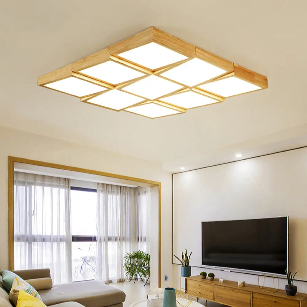 Modern Wood Led Ceiling Light With Square Acrylic Shade - Flush Mount For Living Room 9 / Natural