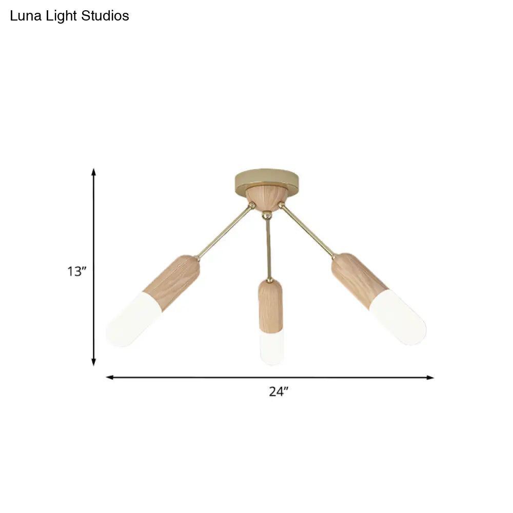 Modern Wood Led Flush Mount Ceiling Light With 3 Beige Lights