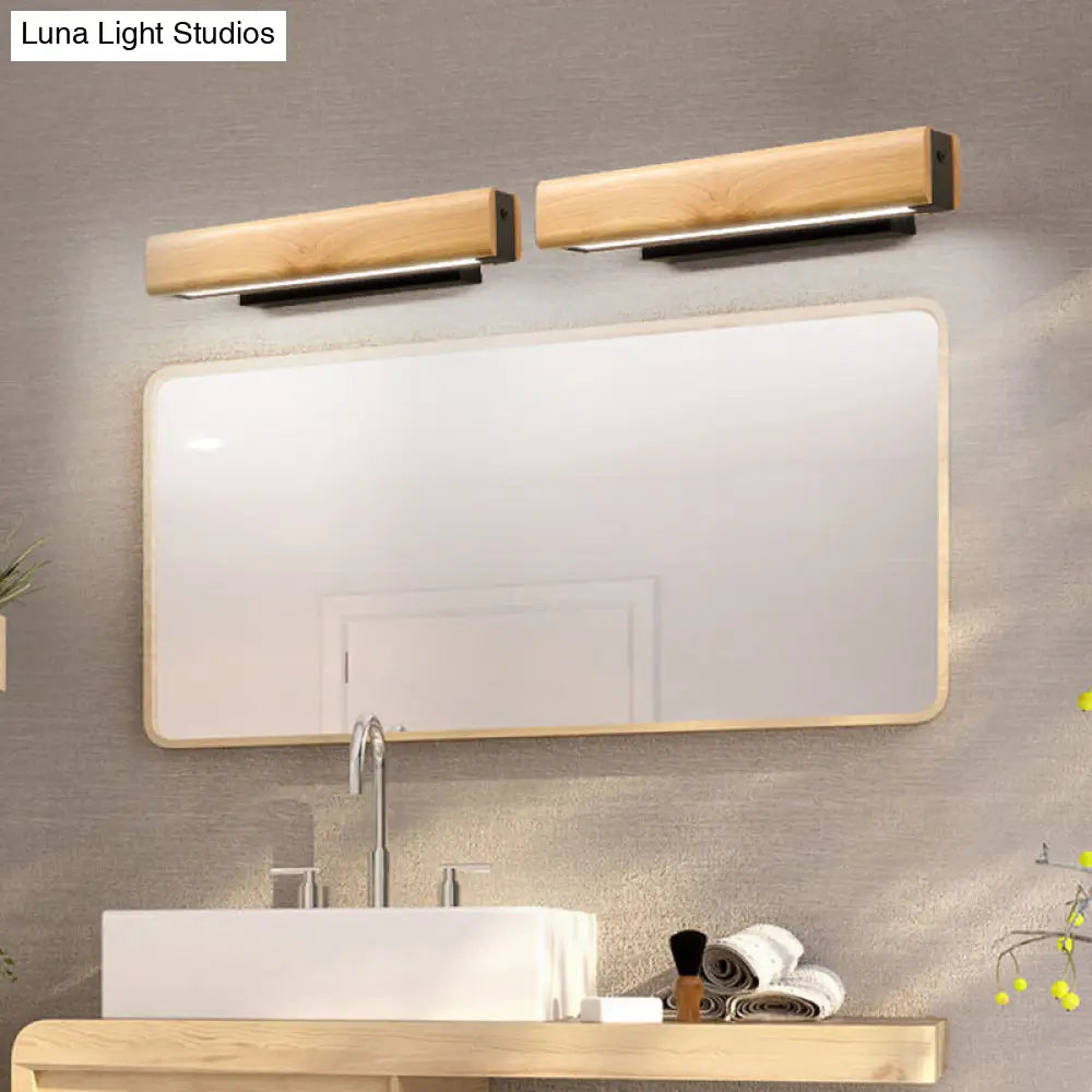 Modern Wood Led Sconce Vanity Light - Rectangular Bathroom Lighting Fixture