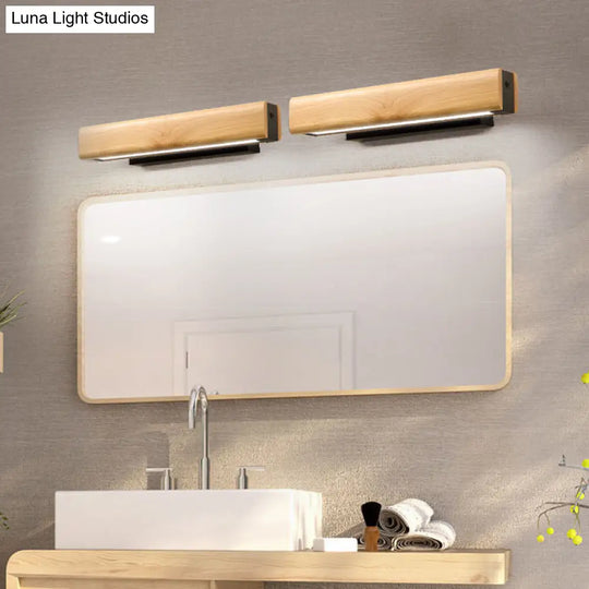 Modern Wood Led Sconce Vanity Light - Rectangular Bathroom Lighting Fixture