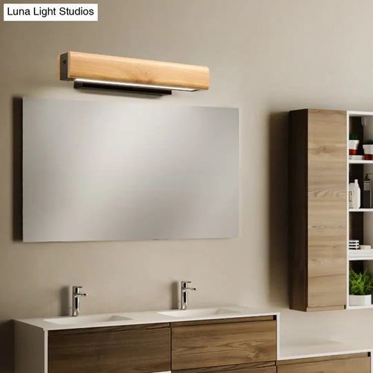 Modern Wood Led Sconce Vanity Light - Rectangular Bathroom Lighting Fixture