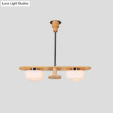 Modern Wood Pendant Chandelier With 2 Square Cream Glass Shades For Dining Room Ceiling