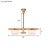 Modern Wood Pendant Chandelier With 2 Square Cream Glass Shades For Dining Room Ceiling