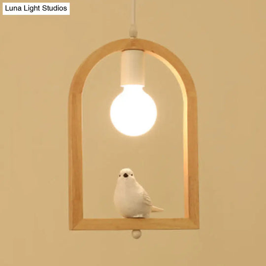 Modern Pigeon Deco Wood Pendant Lamp: Arch Shelf Stairway Hanging Light In Beige