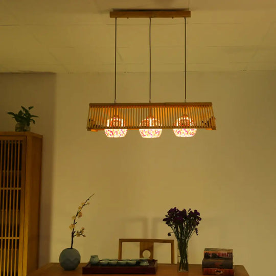 Modern Wood Pendant Light In Roof Shape Beige Hanging Fixture 16/19.5 Width / 31.5