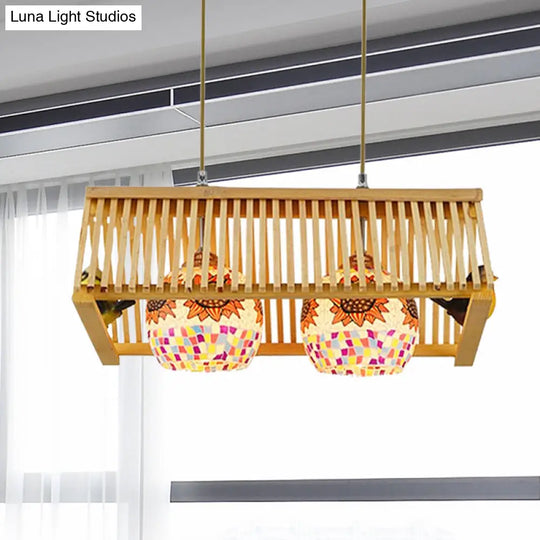 Modern Wood Pendant Light In Roof Shape Beige Hanging Fixture 16/19.5 Width