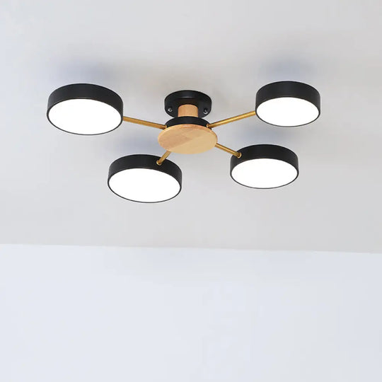 Modern Wood Round Semi Flush Ceiling Light With 5 Acrylic Heads - Stylish Lighting For Living Room /