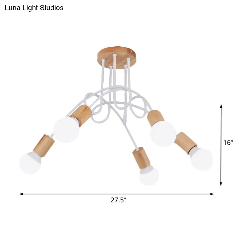 Modern Wood Semi Flush Mount Ceiling Light With Twisted Design For Bedroom