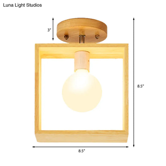 Modern Wood Semi Flush Mount Light - Triangle/Square/Pentagon Shape With White Glass 1 Head Ceiling