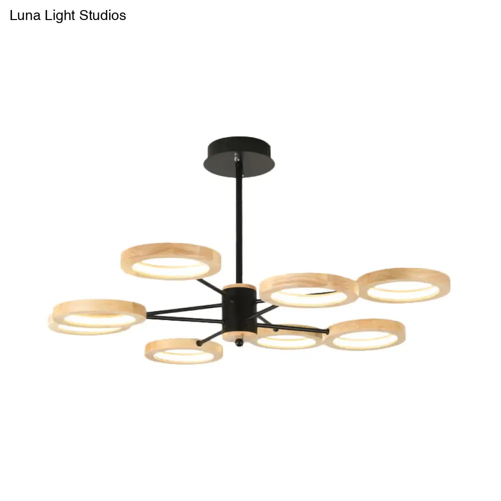 Modern Wood Sputnik Chandelier Pendant Light - 3/5/6 Lights Black Led Hanging Ceiling Lamp In