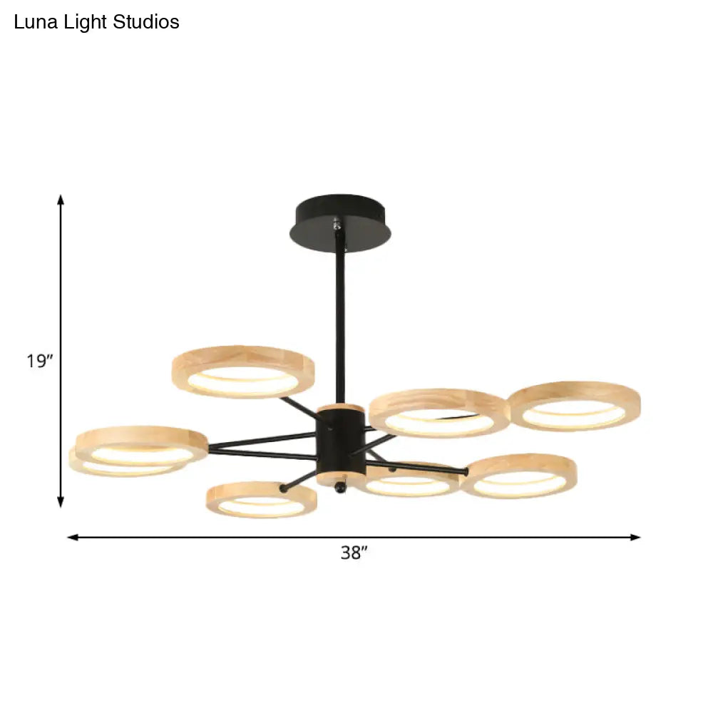 Modern Wood Sputnik Chandelier Pendant Light - 3/5/6 Lights Black Led Hanging Ceiling Lamp In