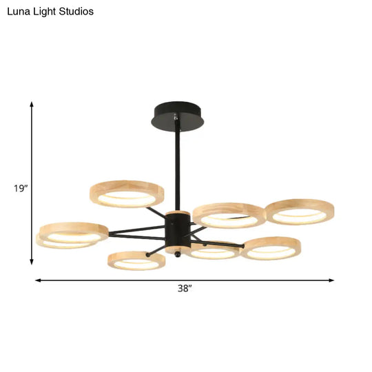 Modern Wood Sputnik Chandelier Pendant Light - 3/5/6 Lights Black Led Hanging Ceiling Lamp In