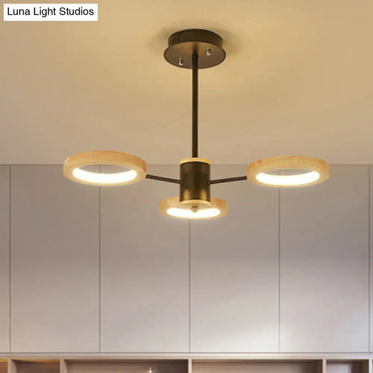 Modern Wood Sputnik Chandelier Pendant Light - 3/5/6 Lights Black Led Hanging Ceiling Lamp In