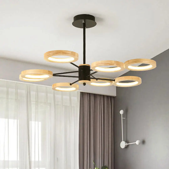 Modern Wood Sputnik Chandelier Pendant Light - 3/5/6 Lights Black Led Hanging Ceiling Lamp In