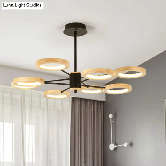 Modern Wood Sputnik Chandelier Pendant Light - 3/5/6 Lights Black Led Hanging Ceiling Lamp In