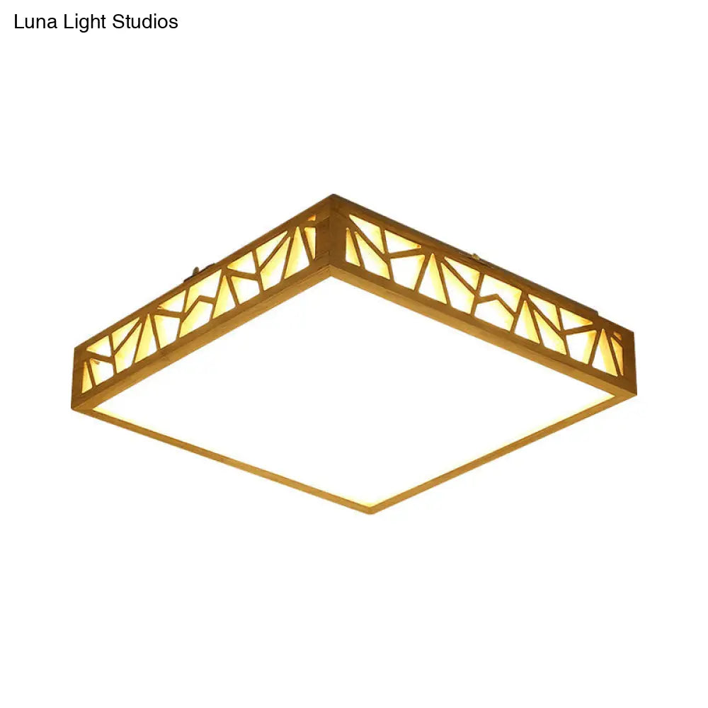 Modern Wood Square Box Ceiling Lamp With Warm/White Led And Stepless Dimming - Ideal For Studying