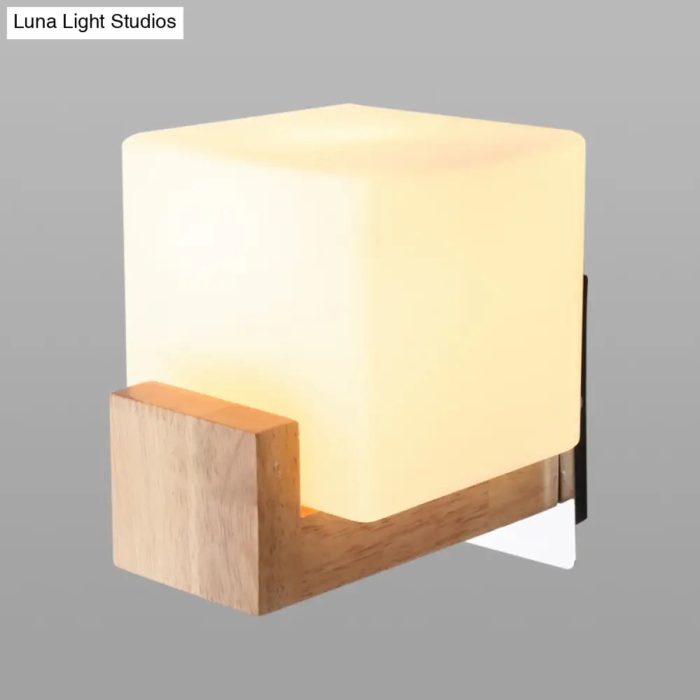 Modern Wood Square Wall Sconce With White Glass Shade: Single Head Mounted Light

Note: While