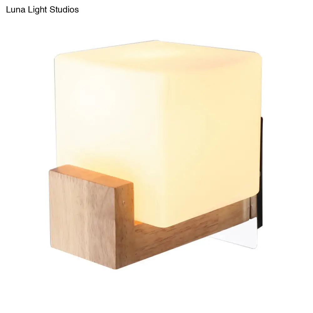 Modern Wood Square Wall Sconce With White Glass Shade: Single Head Mounted Light

Note: While