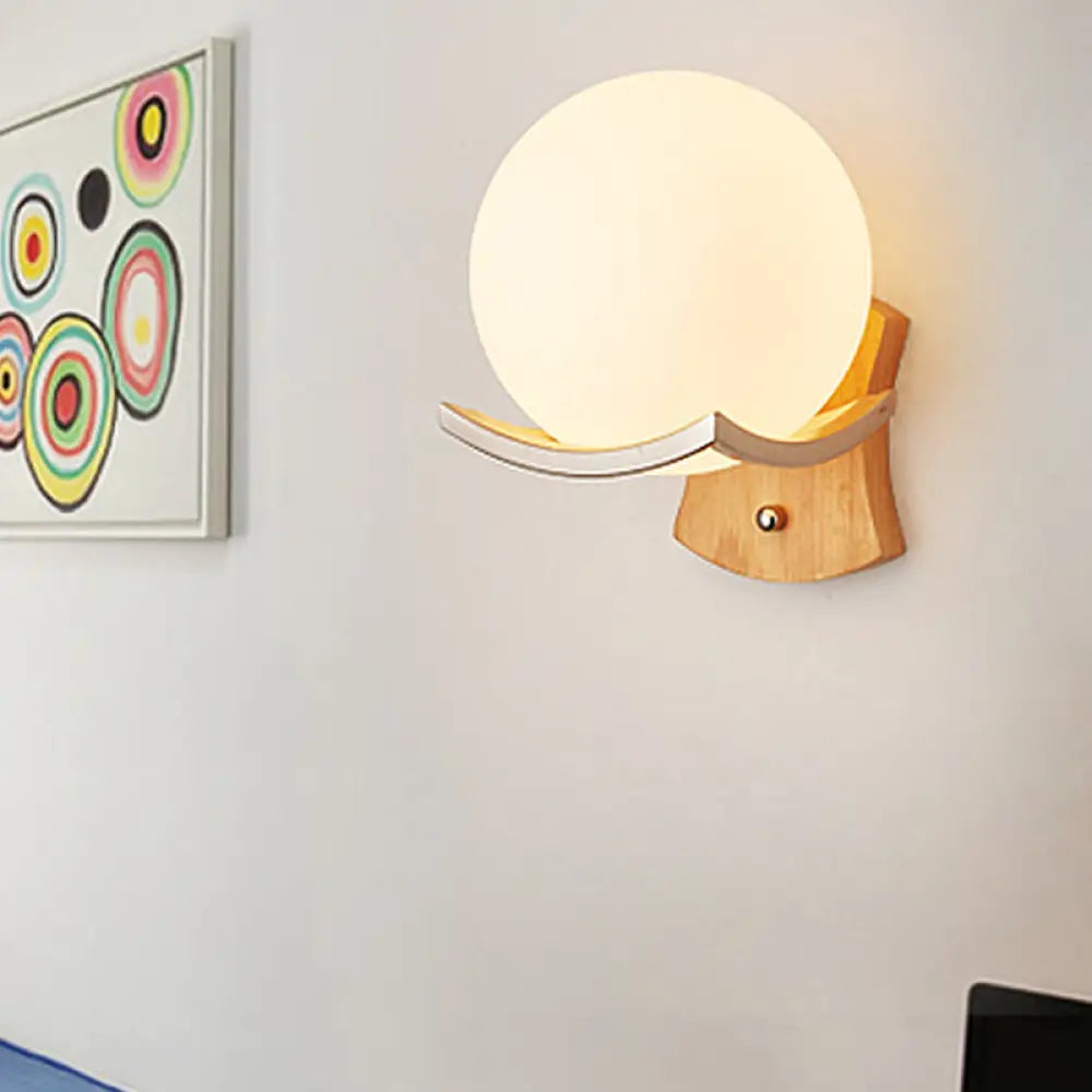 Modern Wood Stairway Wall Lamp With Opal Glass Shade