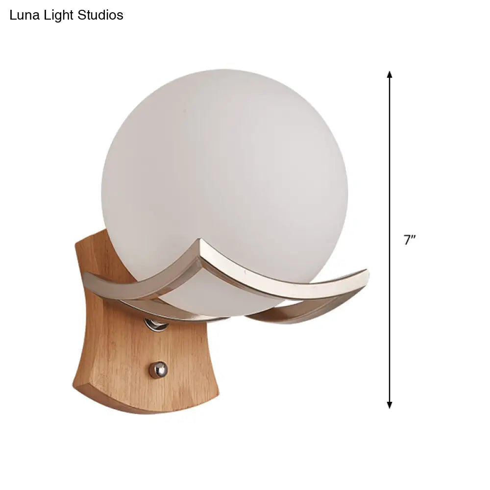 Modern Wood Stairway Wall Lamp With Opal Glass Shade