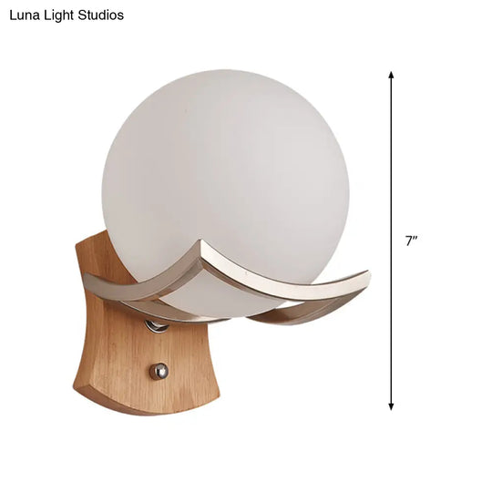 Modern Wood Stairway Wall Lamp With Opal Glass Shade