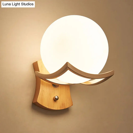 Modern Wood Stairway Wall Lamp With Opal Glass Shade