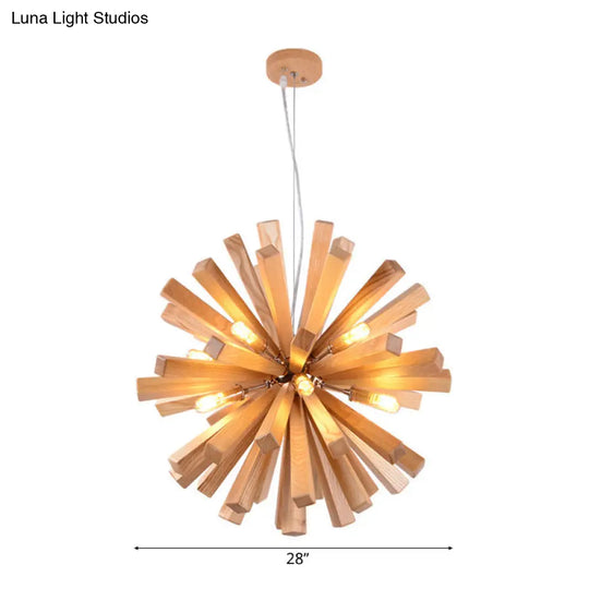 Modern Wood Starburst Chandelier Pendant Light | Led 14’/20.5’/28’ Dia Beige Ceiling Hanging