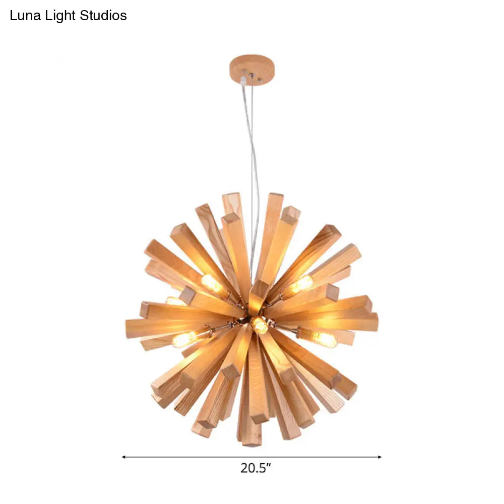 Modern Wood Starburst Chandelier Pendant Light | Led 14’/20.5’/28’ Dia Beige Ceiling Hanging