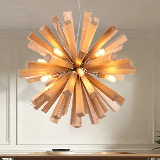 Modern Wood Starburst Chandelier Pendant Light | Led 14’/20.5’/28’ Dia Beige Ceiling Hanging / 14’