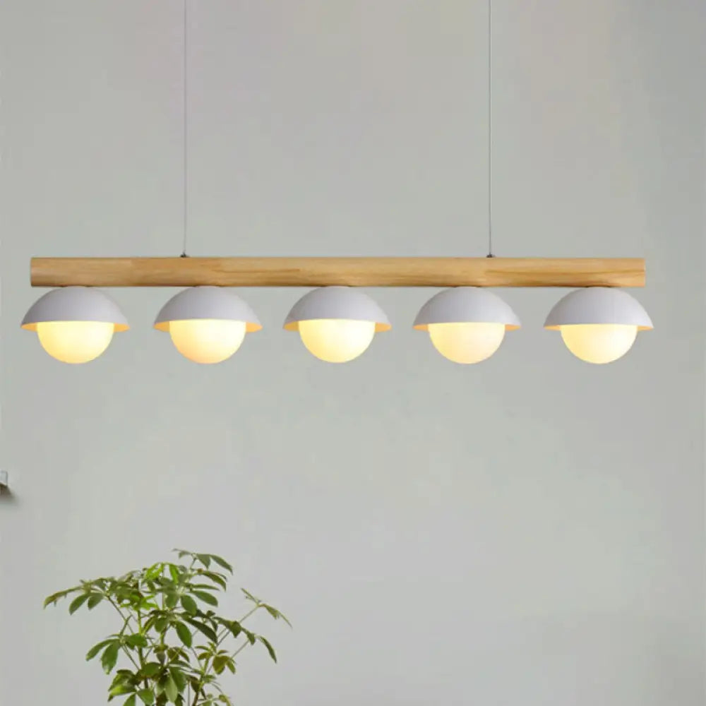 Modern Wood Stem Linear Chandelier - 5/7 Lights White Shade Billiard For Restaurants 5 /