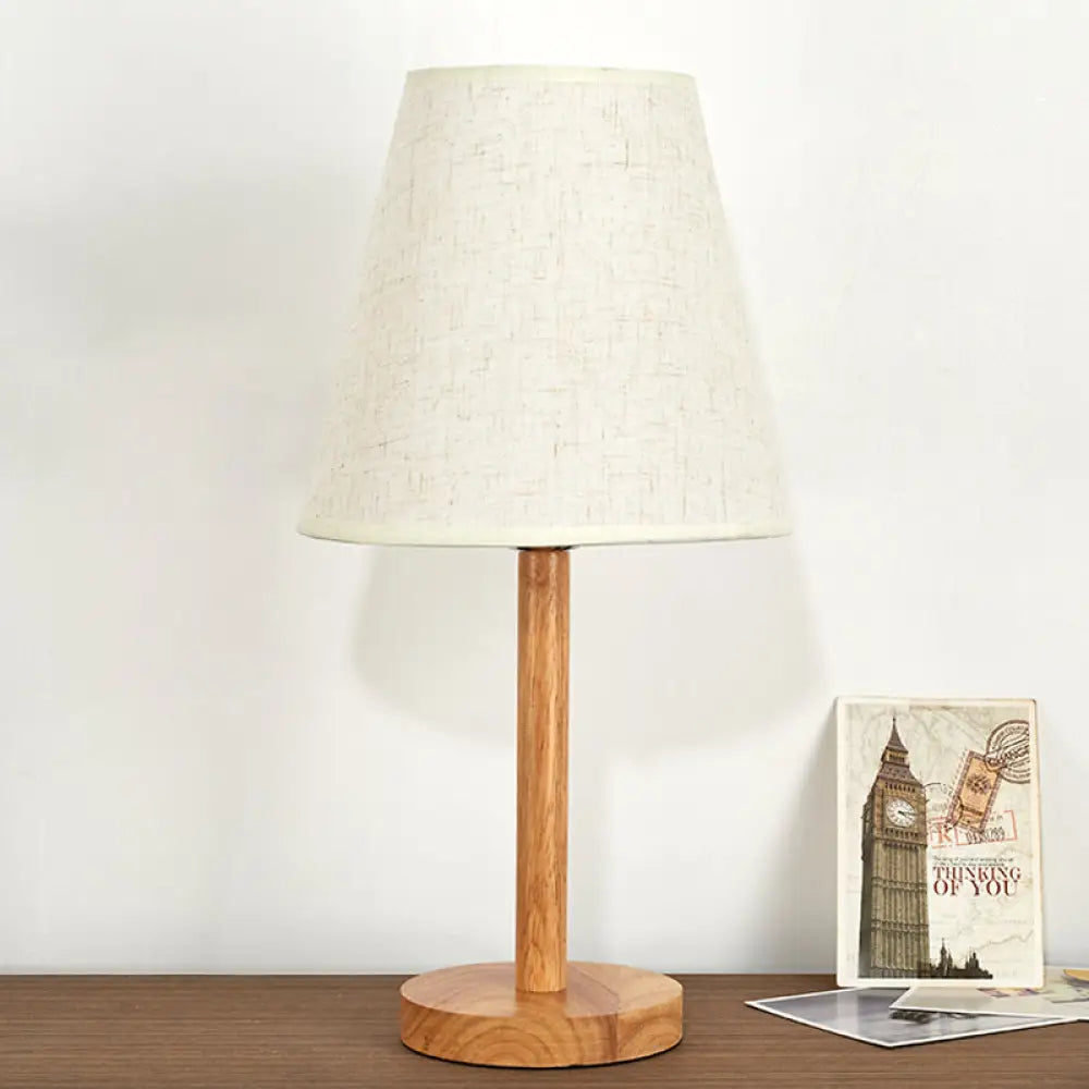 Modern Wood Study Lamp: Conical Fabric Book Light For Living Room 1 Bulb