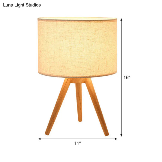 Modern Wood Table Lamp: Bedside Task Lighting With Cylinder Fabric Shade