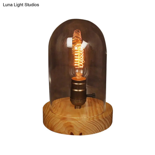 Modern Wood Table Lamp With Clear Glass Shade - Sleek Desk Light